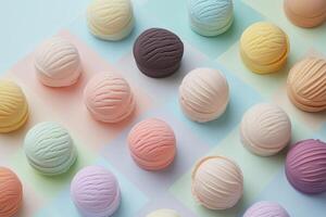 Colorful Ice Cream Scoops Arranged On Pastel Background photo