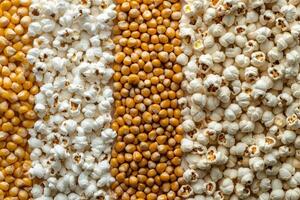 Corn kernels transform into fluffy popcorn photo