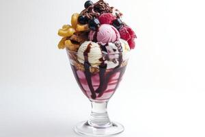 Delicious Ice Cream Sundae With Berries And Chocolate photo