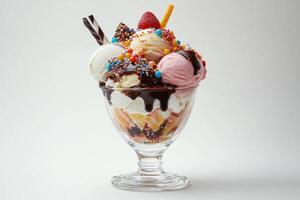 Delicious Ice Cream Sundae with Colorful Sprinkles and Toppings photo