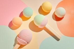 Pastel Ice Cream Scoops On Popsicle Sticks photo