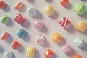 Assorted Colorful Candies Arranged on a White Background photo