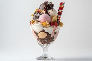 Delicious Ice Cream Sundae With Many Toppings photo