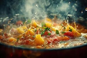 Steaming Vegetable Stew Boiling in a Pot photo