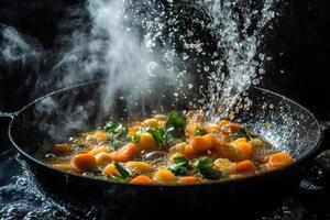 Steaming Vegetable Stew Cooking In A Pan photo