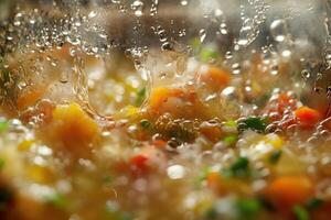 Boiling Vegetable Soup Simmering In Pot photo