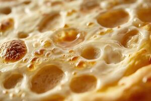 Closeup view of baked gooey cheese pizza photo