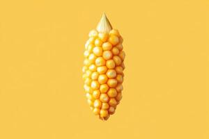 Single Ear of Sweet Corn on Yellow Background photo