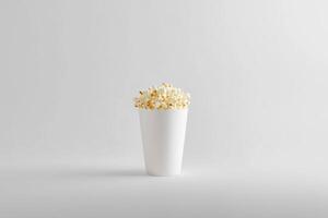 A White Cup Filled With Popcorn Snacks photo