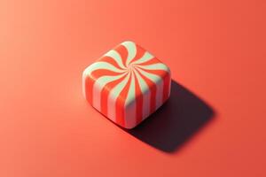 A single cubic candy with red and white swirl design photo
