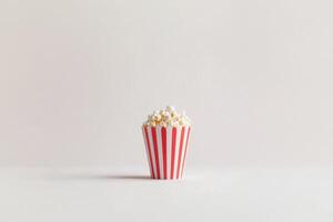 Red and white striped cup filled with popcorn photo