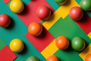 Colorful spheres arranged on a geometric background photo