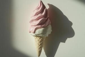 Pink and White Soft Serve Ice Cream Cone photo
