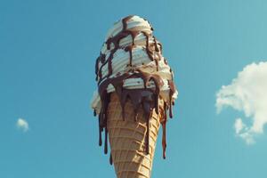 Melted Chocolate Dripping Down Ice Cream Cone photo