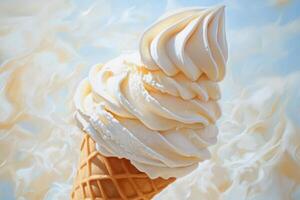 Creamy Vanilla Ice Cream Cone In Soft Light photo