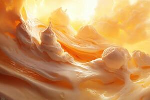 Creamy swirls of ice cream landscape bathed in sunlight photo