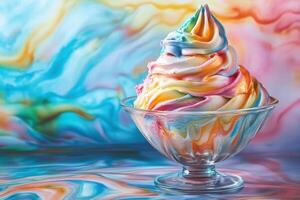 Rainbow Swirl Ice Cream in Glass Bowl photo