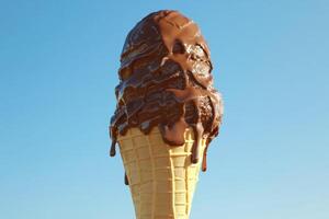Melted Chocolate Ice Cream Cone Against Blue Sky photo