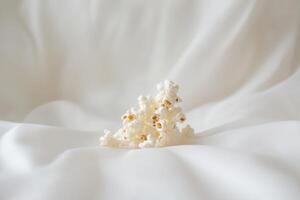 A Small Pile Of Popcorn Rests On White Fabric photo
