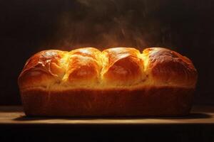 Golden Brown Loaf Steaming Freshly Baked Bread photo