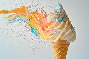 Rainbow Ice Cream Cone With Sprinkles Exploding photo