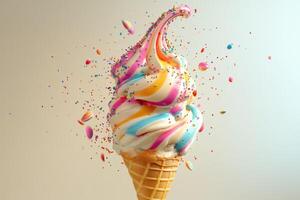 Rainbow Ice Cream Cone Exploding With Sprinkles photo