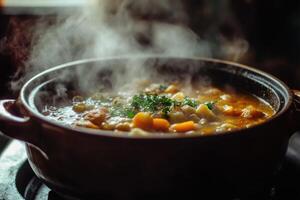 Steaming Pot Of Vegetable Stew Cooking photo