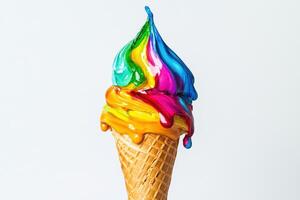 Rainbow Ice Cream Cone Melts Delightfully photo