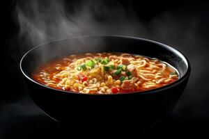 Steaming Bowl Of Spicy Noodle Soup photo
