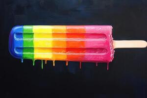 Rainbow Popsicle Melting On Dark Background photo