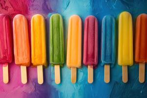Colorful Frozen Popsicles Arranged In Rainbow Order photo