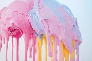 Melted pastel ice cream scoops dripping slowly photo