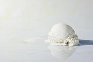Melted Scoop Of Vanilla Ice Cream On A Surface photo