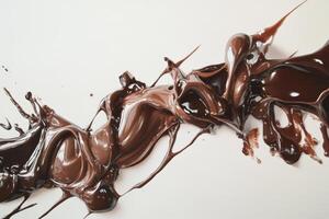 Melted Chocolate Swirls Across White Background photo