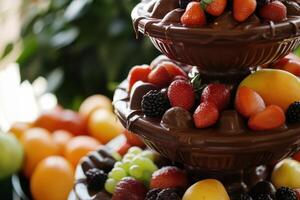 Delicious Chocolate Fountain With Assorted Fruits photo