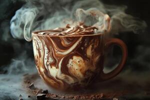 Steaming Mug Of Swirled Chocolate Drink photo