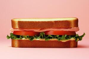 Delicious Ham and Tomato Sandwich on Pink Background photo