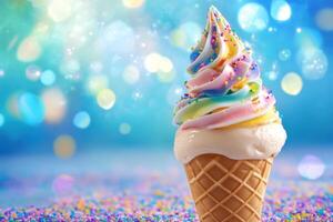 Rainbow Ice Cream Cone Sprinkles Delightful Treat photo