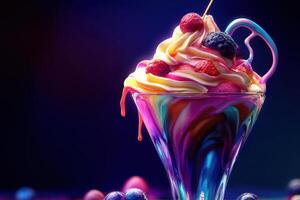 Vibrant Rainbow Ice Cream Sundae With Berries photo