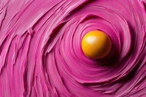 Yellow sphere nestled in swirling pink cream photo