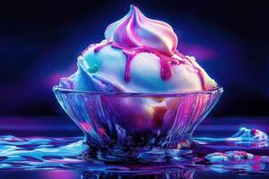 Neon Ice Cream Sundae In Glass Bowl photo