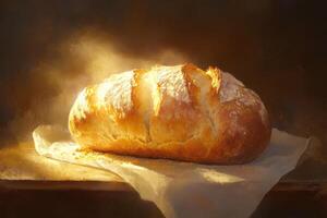Golden Light Illuminates Freshly Baked Bread Loaf photo