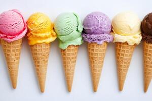 Six Colorful Ice Cream Cones In A Row photo