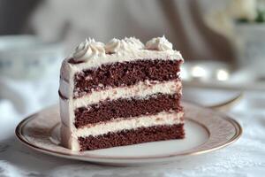 Delicious Three Layer Chocolate Cake With Creamy Frosting photo