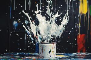 White Paint Exploding From A Colorful Can photo