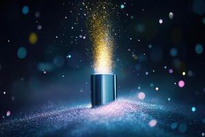 Golden Glitter Exploding From Metal Container photo