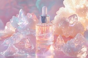 Glass Dropper Bottle Amidst Sparkling Crystals photo
