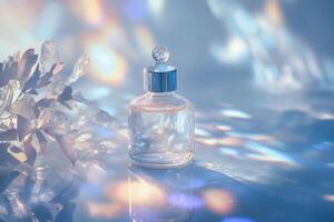 Glass Bottle of Perfume with Delicate Floral Accents photo