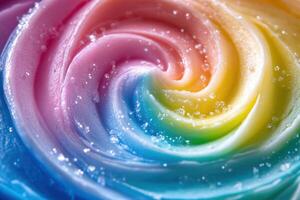 Rainbow Swirled Frosting With Sparkling Sugar Crystals photo