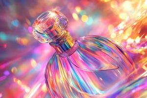 Iridescent Perfume Bottle Against Colorful Background photo